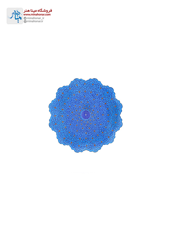بشقاب مسی میناکاری شده اثر مرتضی اسماعیلی مدل اسلیمی پیچ 30سانتی کد1005